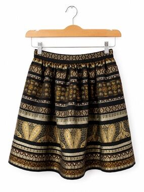 Bebe Black Gold Paisley Circle Skirt Boho Vintage Chic Full Skater Size 4 Retro